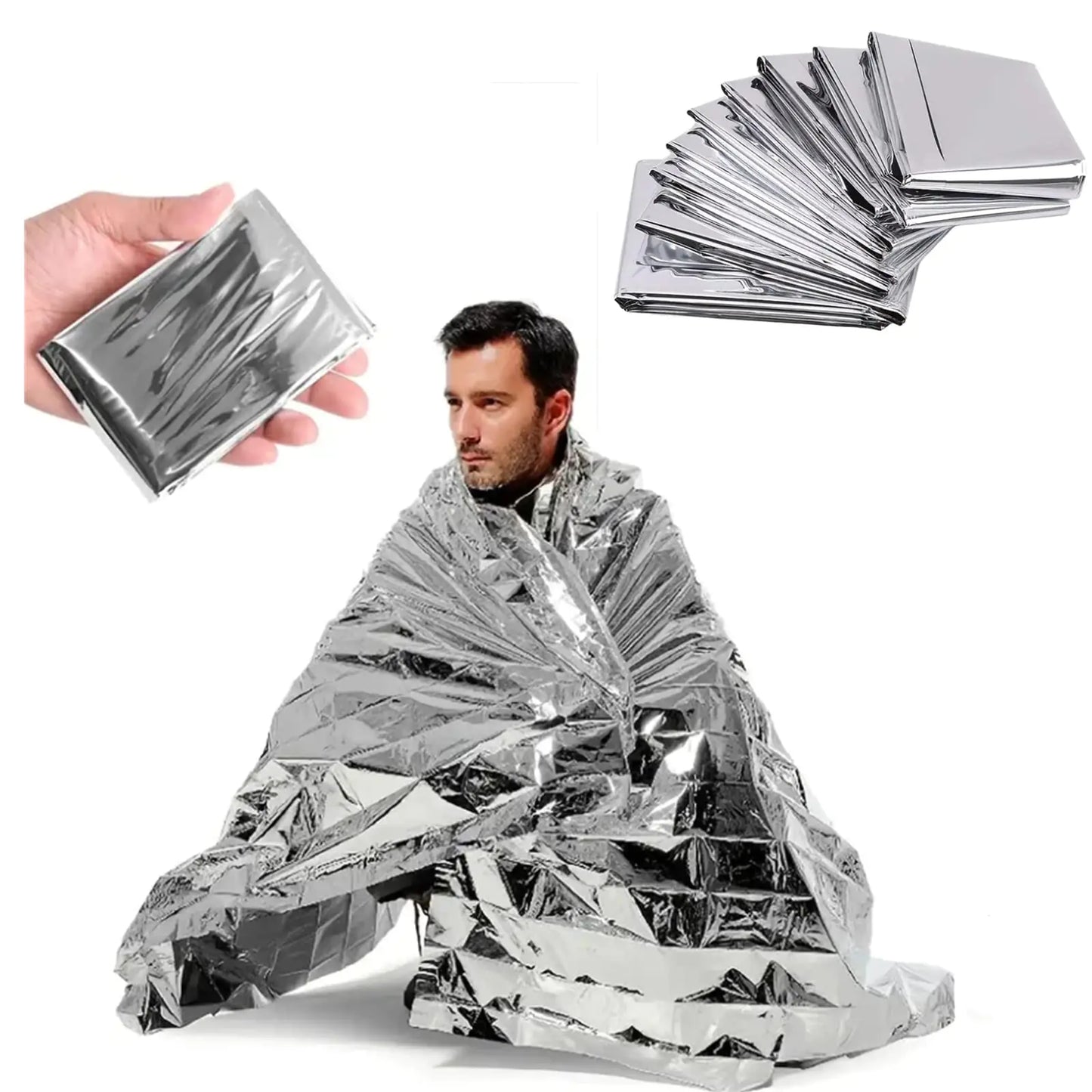 Emergency Mylar Thermal Blankets Silver Gold Foil Survival Blanket Space Blanket Survival Kit for Outdoors Camping Hiking Survival or First Aid (Silver 1pc)
