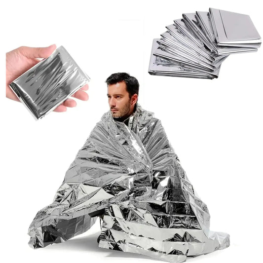 Emergency Mylar Thermal Blankets Silver Gold Foil Survival Blanket Space Blanket Survival Kit for Outdoors Camping Hiking Survival or First Aid (Silver 1pc)